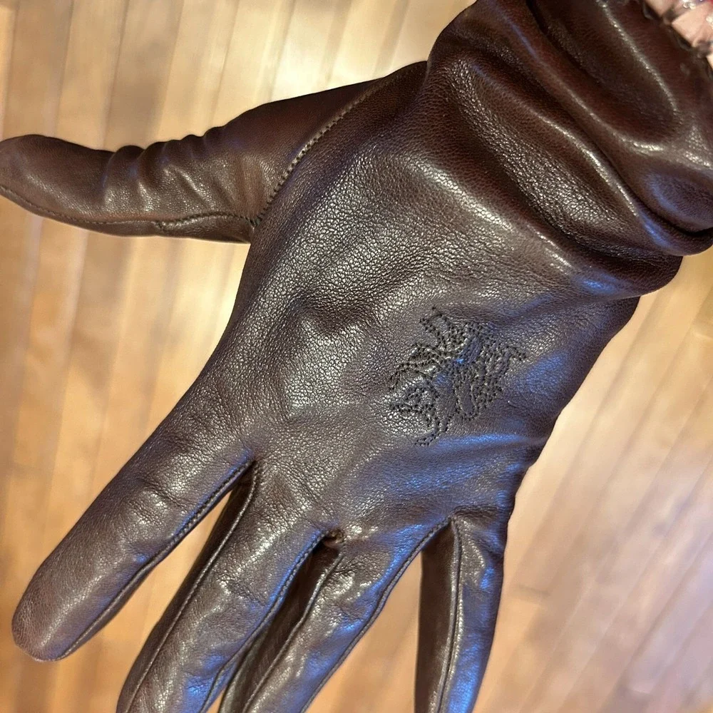 Philip Treacy London Leather Tassel Gloves Brown Silk Lined Embroidered Size 7
